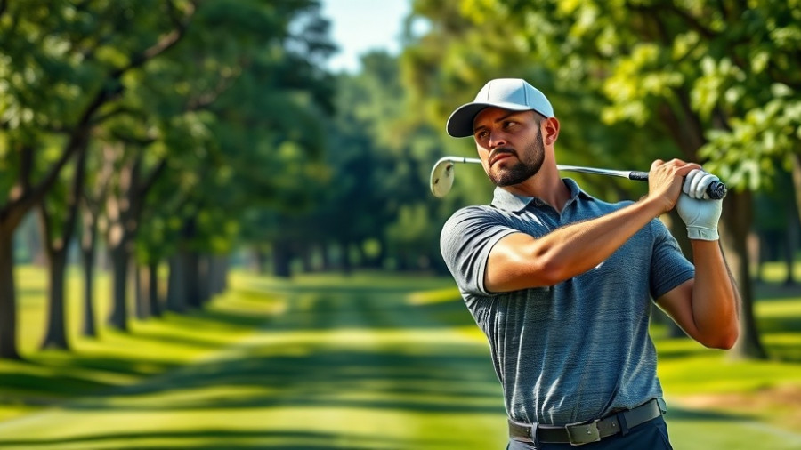 Athletic man focuses on swing on lush golf course, cute sports moments.