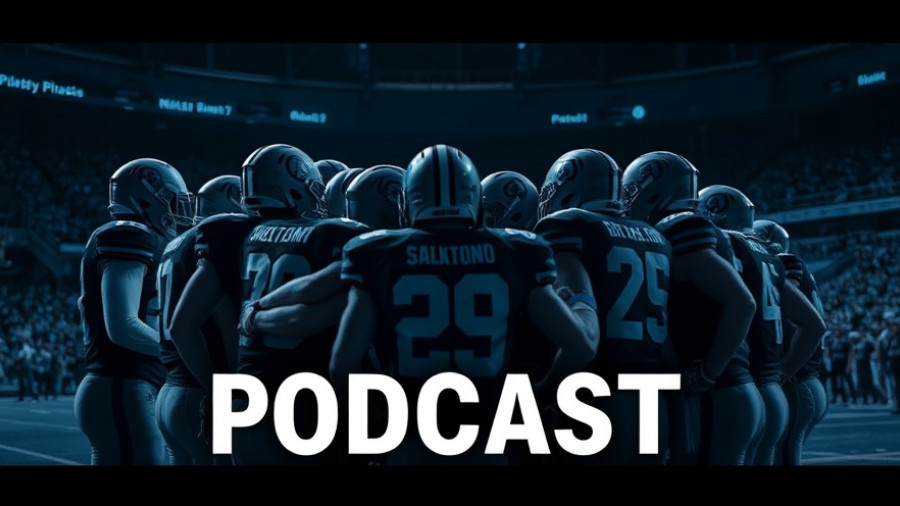 Boys Talk Podcast insights: Football team huddle monochrome image.