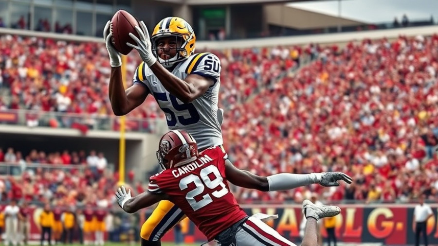 LSU Tigers vs. South Carolina Gamecocks dramatic football catch.
