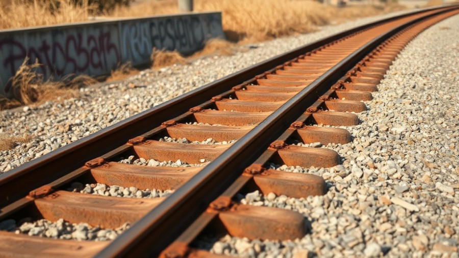 Close-up of railway tracks near San Antonio under sunny sky.