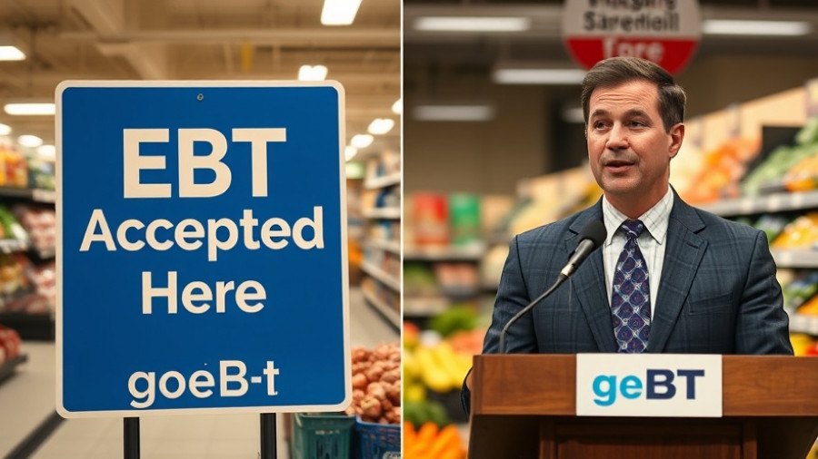 Colorado SNAP cuts support context with EBT sign and speaker.