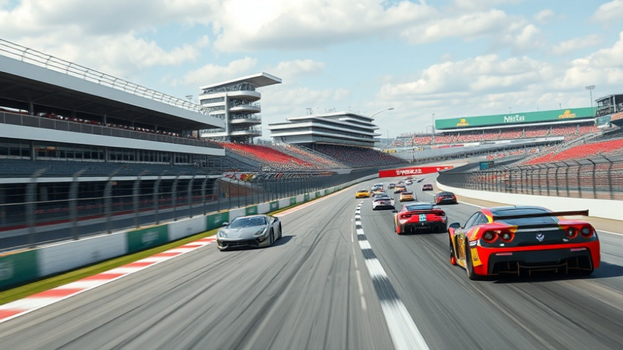 US Grand Prix Austin race scene with cars on track, vibrant atmosphere.