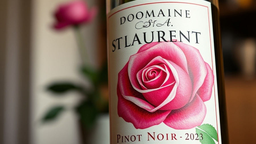 2023 Domaine St. Laurent Pinot Noir label with pink rose design.