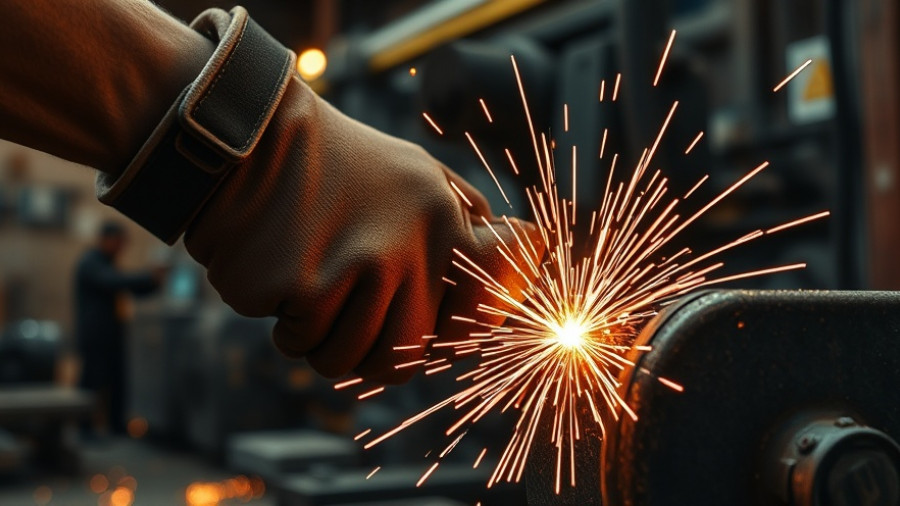 Sparks fly in metal grinding at M&M Manufacturing closure in Houston.