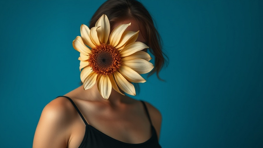 Woman hiding face with dried flower, reflecting on oral health dementia risk factor.