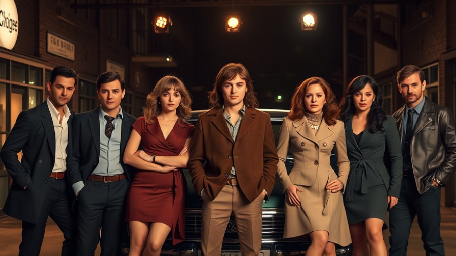 Cast of The Outsiders Broadway San Antonio posing in 1960s attire.