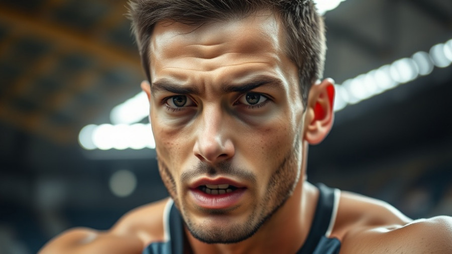 Focused male athlete preparing intensely in a sports setting.