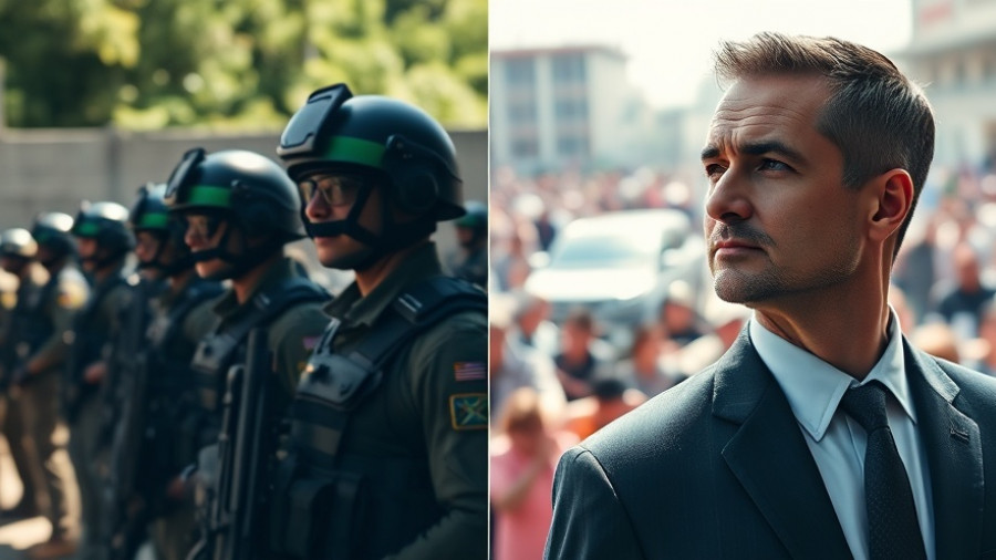 Armed individuals and a thoughtful man outdoors, discussion on disarming Hamas.