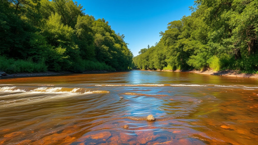 Serene river in Texas State Parks under a blue sky.