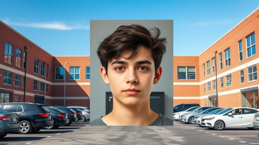 Entrance of Stillwater High School with overlayed student portrait, Jesse Butler youthful offender status.