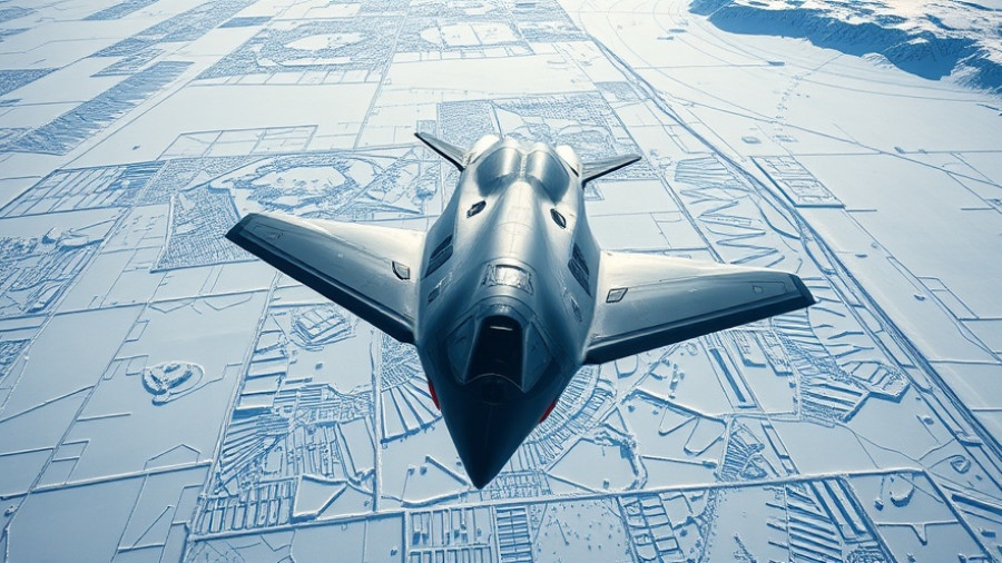 US military news: Stealth bomber flying over snowy terrain.