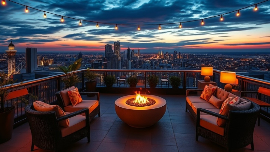 Elegant rooftop patio at dusk for Halloween events Grapevine.
