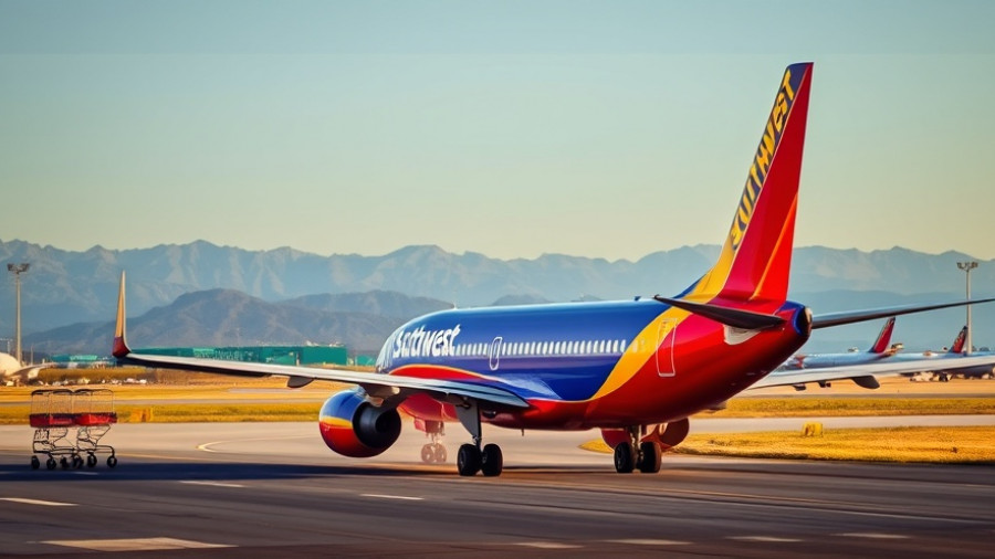 Southwest Airlines aircraft on runway with mountains in background, symbolizing Q3 performance.