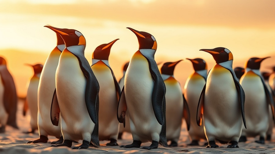 Penguins on a sandy beach at sunset, Animalis Fabula Film Festival San Antonio.
