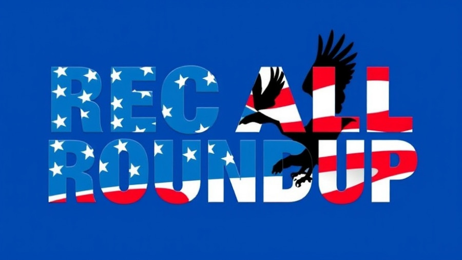 Recall Roundup graphic with eagle silhouette and American flag icon. Product recalls safety updates.