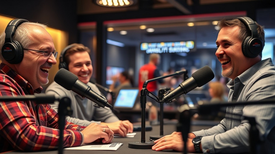 Lively sports broadcast with Dallas Cowboys mention, radio hosts in studio.