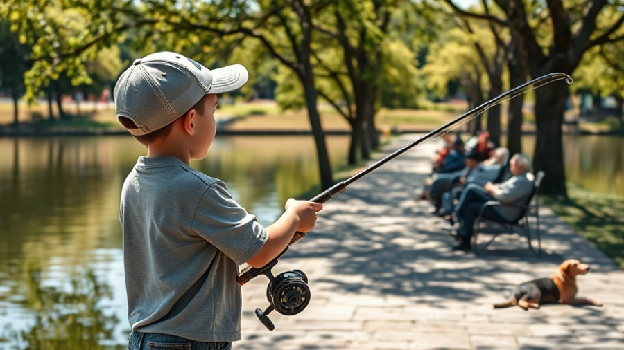 Boy fishing at Halloween Fishing Event San Antonio by a lake.