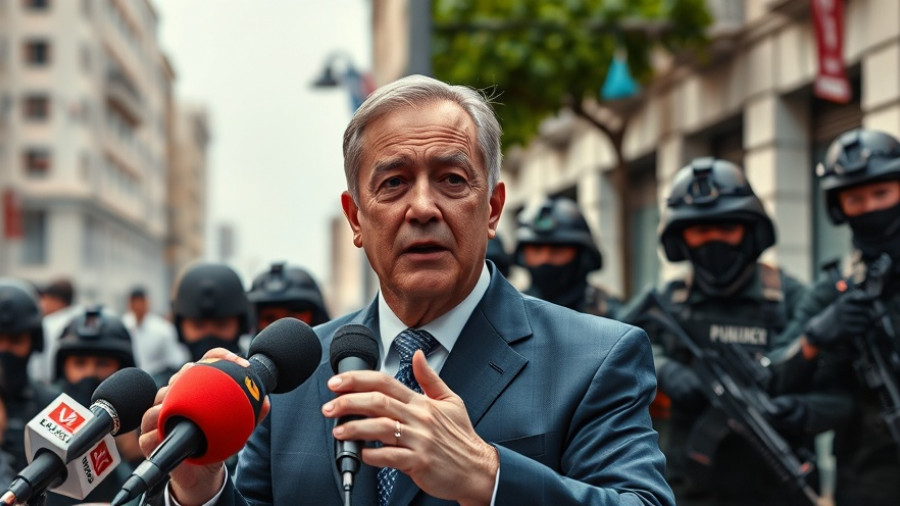 Politician speaking and tactical figures, U.S. foreign relations contrast.