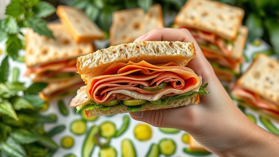 Picklewich with meats and veggies, vibrant setting