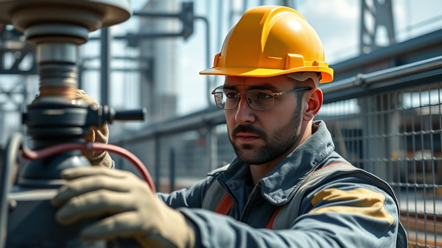 Texas State Technical College student adjusting construction equipment outdoors.