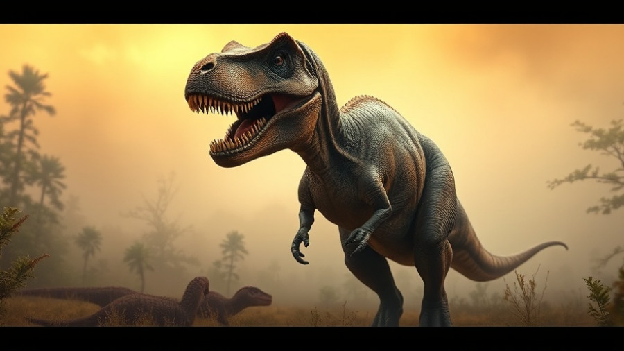Detailed illustration of Tyrannosaurus evolution in warm light.