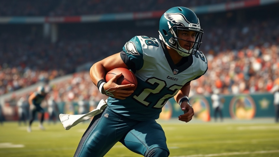 Saquon Barkley Giants Rivalry scene with Eagles player in action.