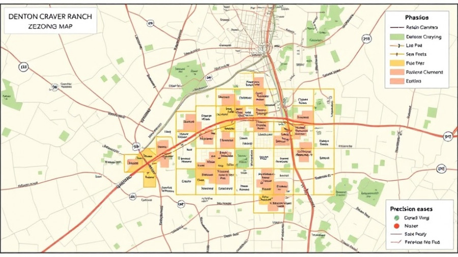 Denton Craver Ranch Development zoning map depicting phases and easements.