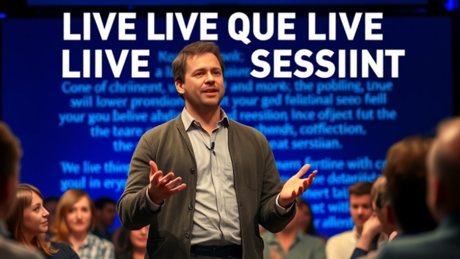 Man engaging audience in a live Q&A session promo.