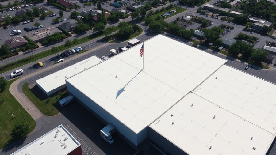 Aerial view of facility with American flag in Houston