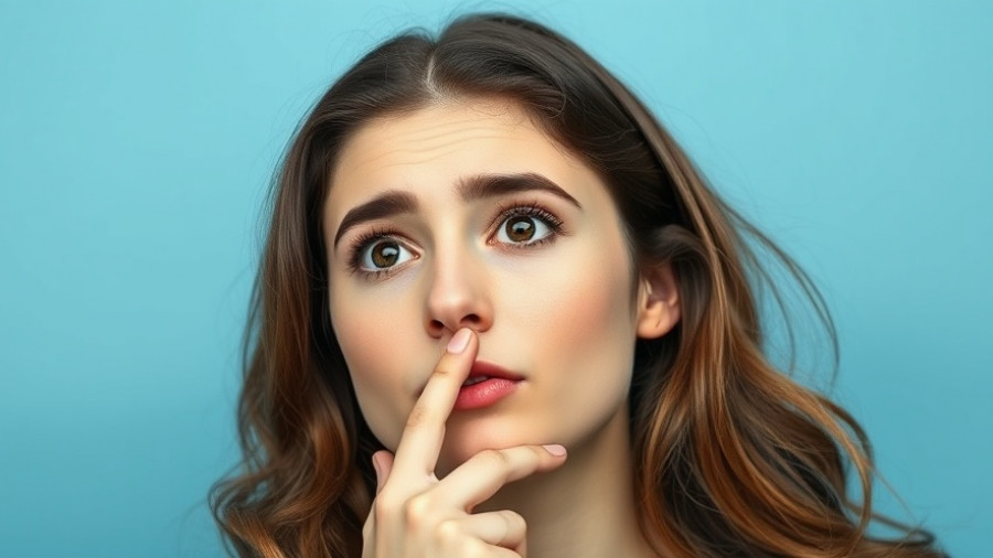 Young woman checking breath for signs of halitosis.