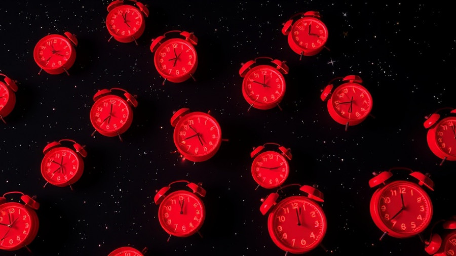 Red alarm clocks floating in space, symbolizing health and wellness.