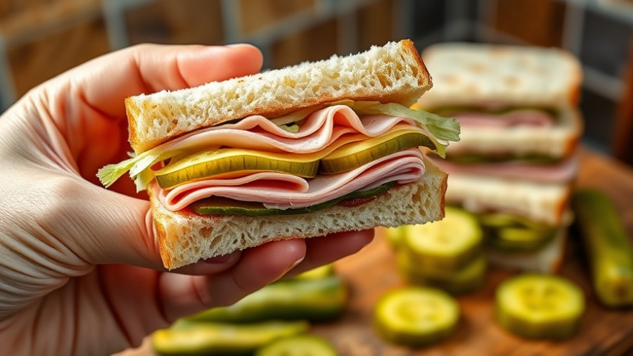 Picklewich health benefits: vibrant pickle sandwich with ham and lettuce.