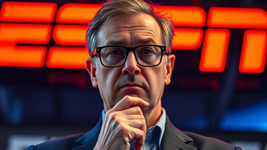 Concerned man in front of ESPN logo, NBA betting scandals discussion.