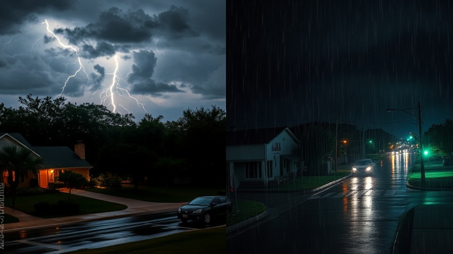 San Antonio local news storms: contrasting night storm scenes with lightning and rain.