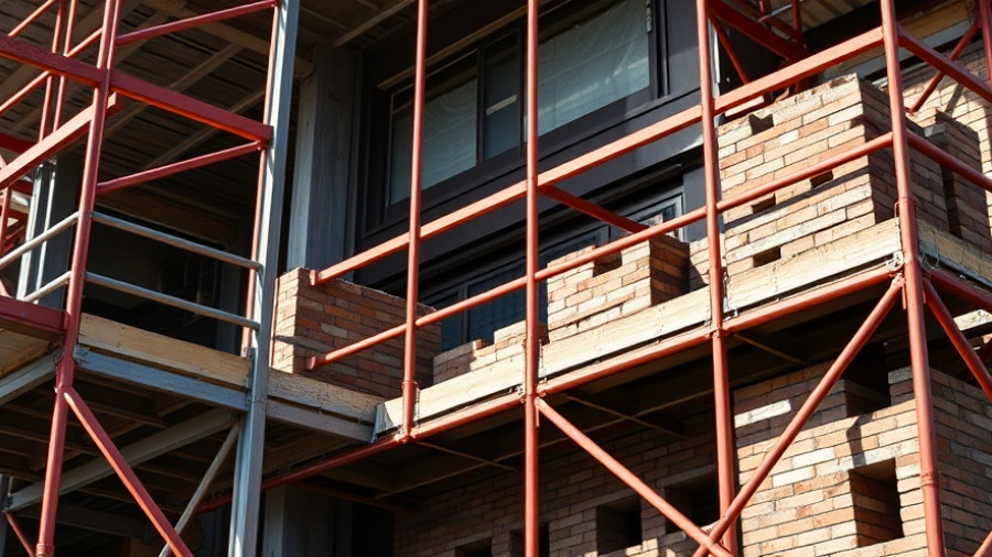 San Antonio construction site with scaffolding and bricks.