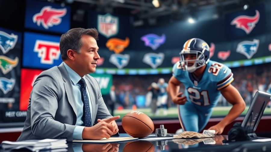 Experienced sportscaster discusses Broncos vs Cowboys predictions next to an energetic football player in action.