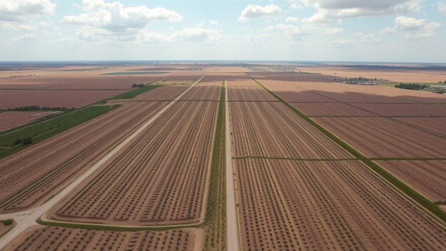 Aerial view of farmland in Texas, highlighting the water crisis.