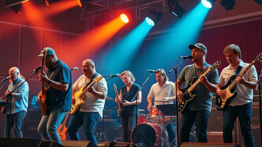 Rodney Crowell performances - band playing onstage with vibrant lighting.