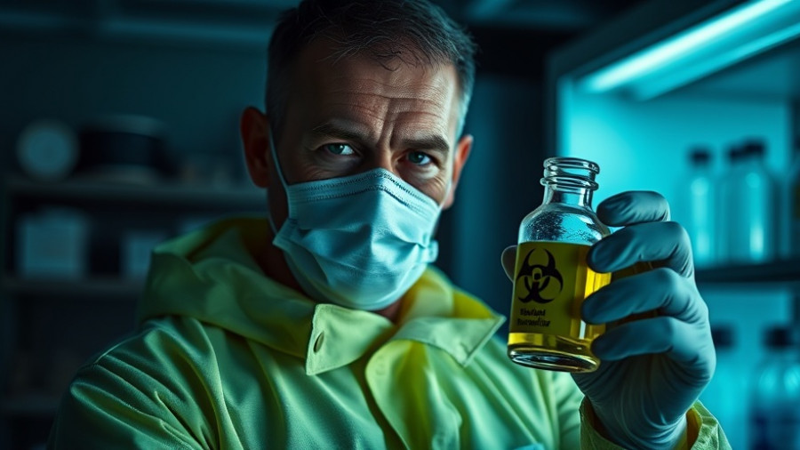 A scientist holds a biohazard vial, illustrating 'deadlier than the plague tuberculosis'.