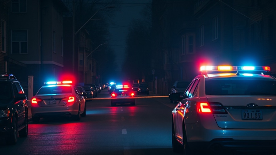 Houston shooting incidents at dimly lit crime scene with police cars.