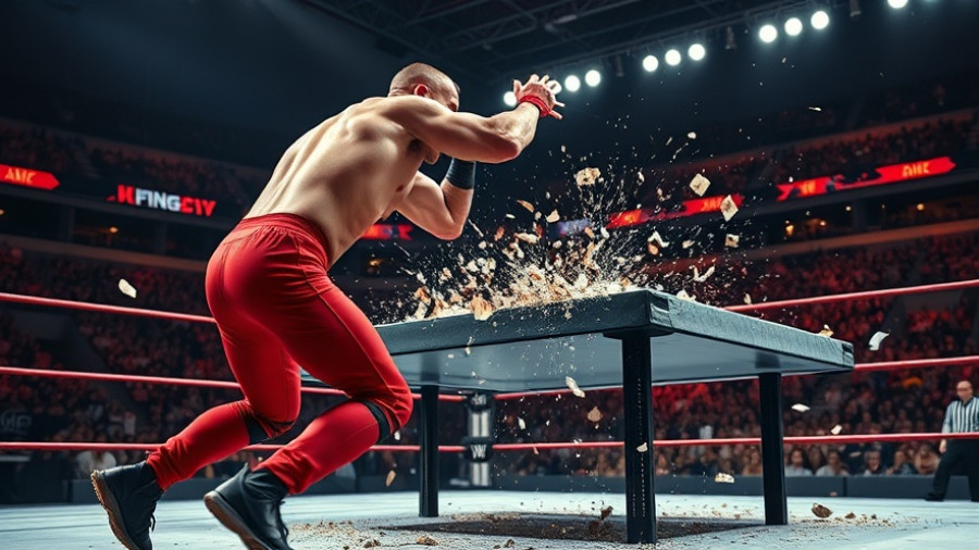 Jeff Hardy wrestling legacy, wrestler smashing through table, intense action.