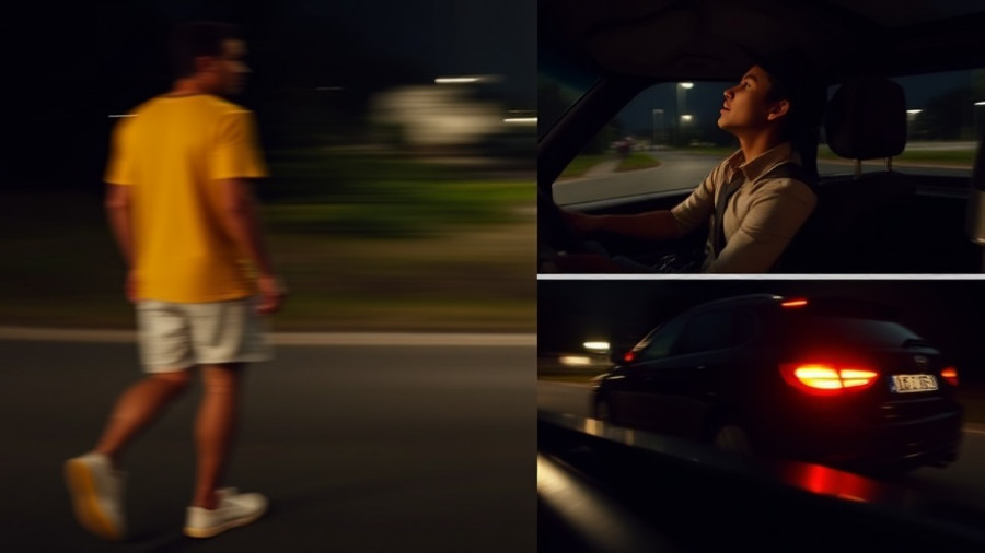 Blurred images depicting nighttime driving scenes and a person.