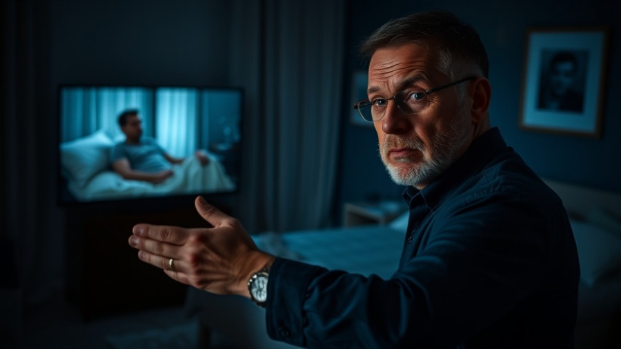 Man highlighting nighttime habits that age you faster in dim room.