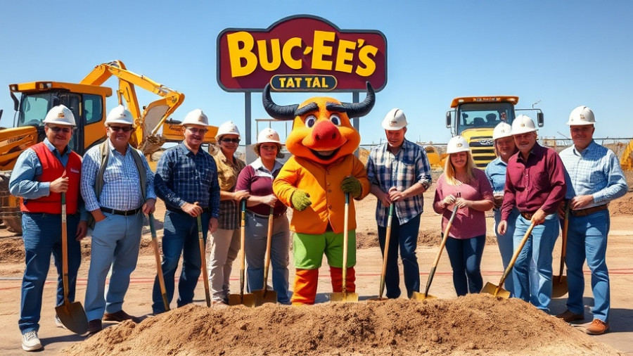 Buc-ee's expansion groundbreaking in Kansas City with mascot.