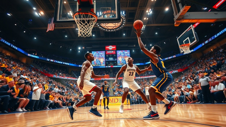 Dynamic NBA highlights, players on court, intense basketball action.