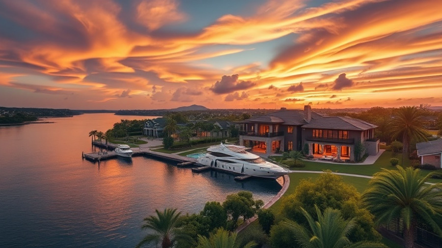 Aerial view of Houston luxury real estate market estate at sunset.