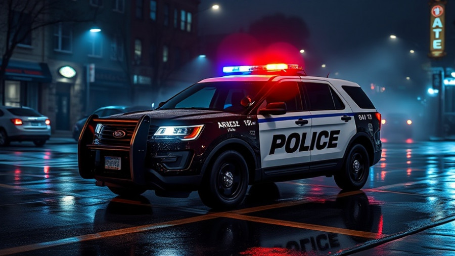 San Antonio police vehicle with flashing lights at night for crime reports.