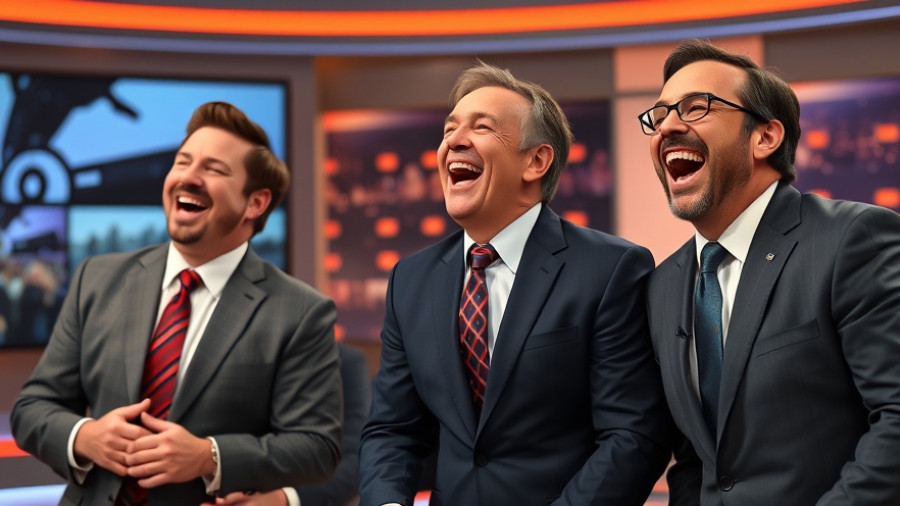 Salty Schefty Commentary depicted with two men in suits laughing energetically.