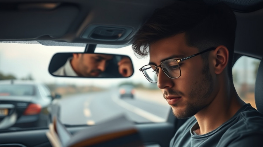 Person reading document in car mirror, San Antonio small business context.