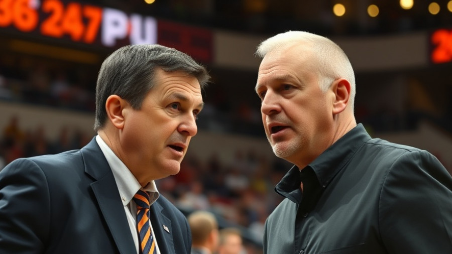 Intense basketball coaches during a game, engaging with players.